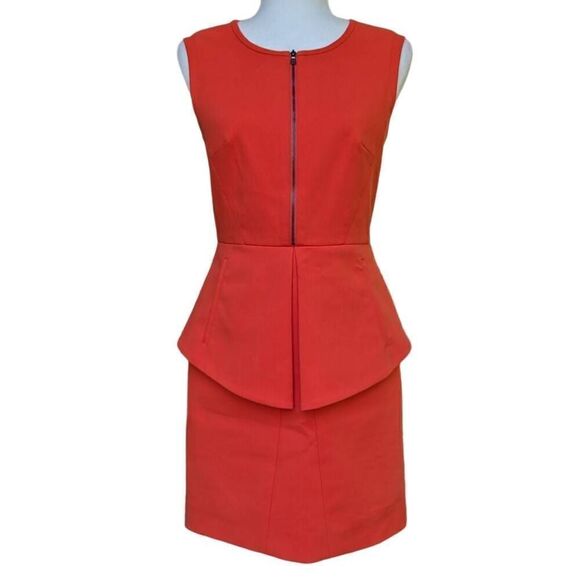 tibi Orange Reddish Peplum Mini Dress Two Zip Stretch Lined Size 4 City Cocktail - Picture 12 of 14